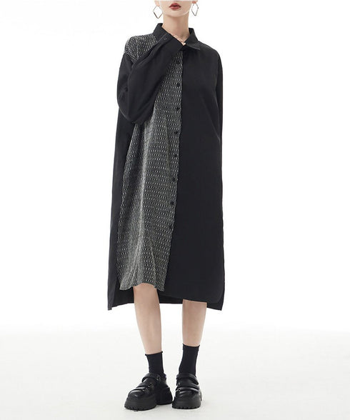 Herringbone Panel Shirt Dress